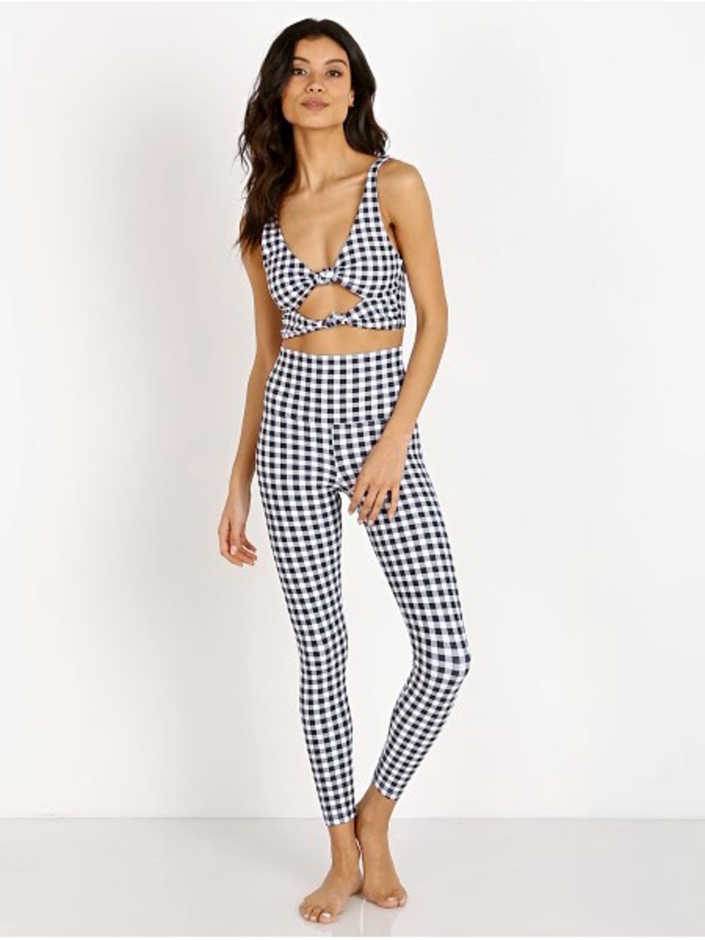 Beach Riot Bowie Sports Bra in Gingham - Navy & White